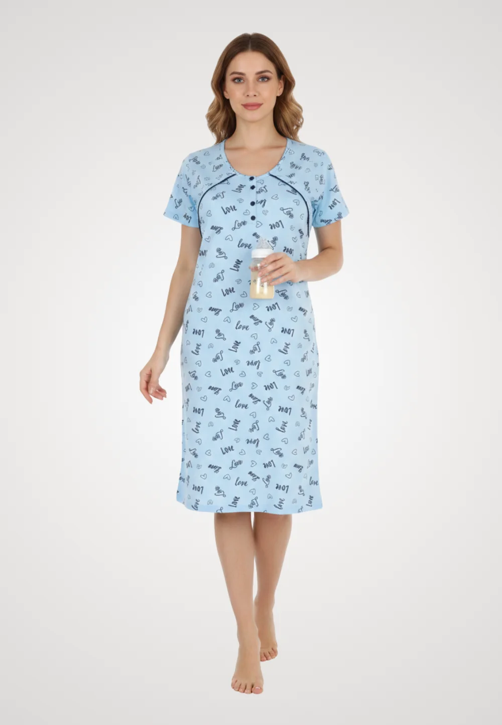 Cămașă pentru alăptat albastra imprimeu ''love''