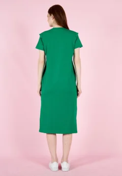 Rochie casual de damă, bumbac, mânecă scurtă- culoare verde