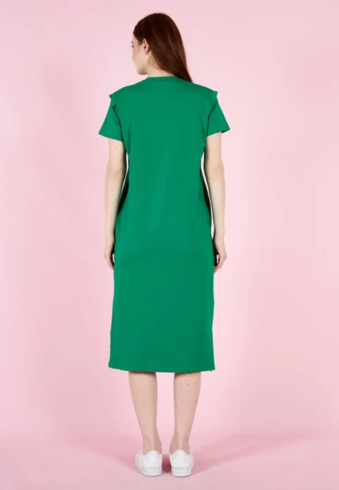 Rochie casual de damă, bumbac, mânecă scurtă- culoare verde
