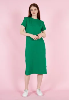 Rochie casual de damă, bumbac, mânecă scurtă- culoare verde