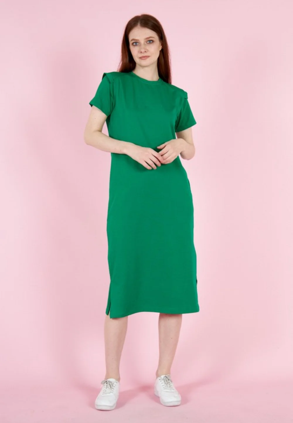Rochie casual de damă, bumbac, mânecă scurtă- culoare verde