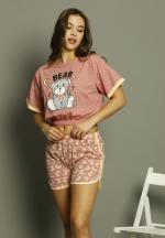 Pijama damă, cu mânecă scurtă și pantaloni scurti din bumbac, imprimeu Bear