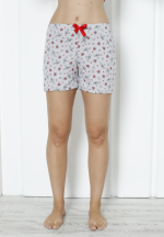 Short damă pijama din bumbac, gri, imprimeu inimi roșii