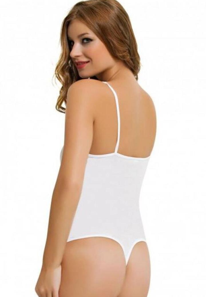 Body dama cu bretele subtiri, material bumbac, alb