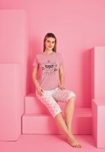 Pijama damă bumbac – tricou și pantaloni 3/4, imprimeu SE GOOD