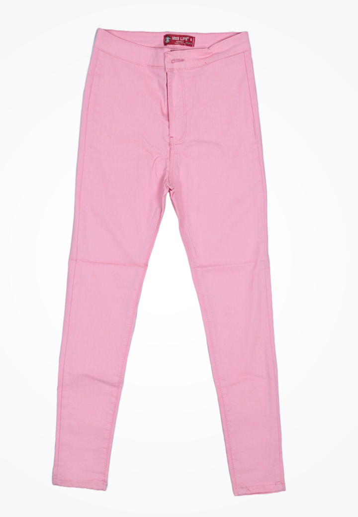 Blugi damă skinny talie înaltă – material elastic, subțire, roz
