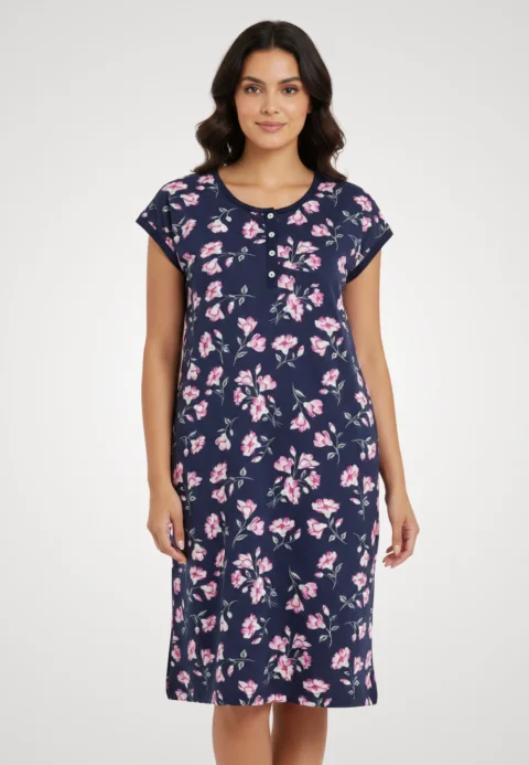 Cămașă pentru gravide de noapte bleumarin cu imprimieu flori
