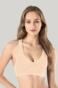 Bustiera dama elastica cu bretele groase, material lejer si elastic, culoare bej