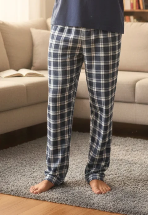 Pantaloni pijama bărbați gri închis cu carouri gri și negre