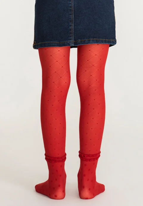 Dres fetițe Penti Young ,,Cross'', 30 den- cu dantelă, transparent, roșu