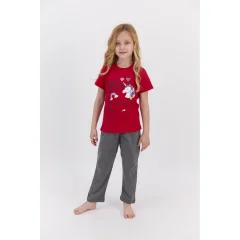 Pijama pentru fetițe cu mânecă scurtă și pantaloni lungi, imprimeu Space Unicorn, rosu