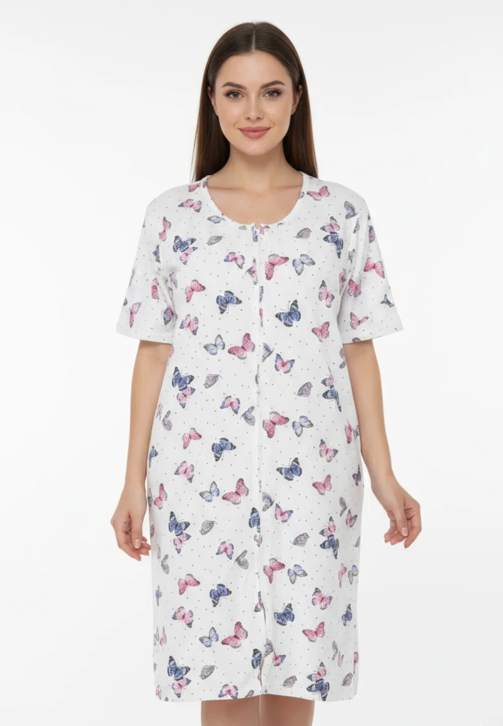 Cămașă de noapte alb cu fluturi si fermoar