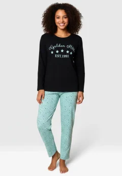 Pijama damă, cu mânecă lungă și pantaloni lungi din bumbac, imprimeu Golden Hills