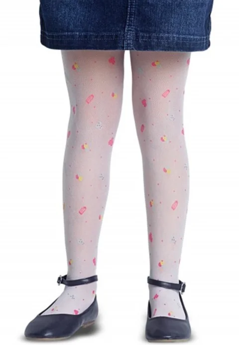 Dres fetițe Penti Pretty ,,Ice Cream'' 30 DEN, imprimeu înghețată, alb