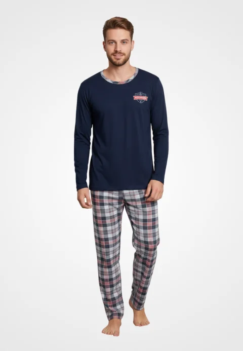 Pijama Bărbat , Mâneci Lungi și Pantaloni Lungi Asortați, Imprimeu ,,Acadamic'', Bleumarin