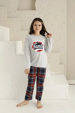 Pijama Fete Gri cu Mâneca Lungă, Imprimeu We Are Family