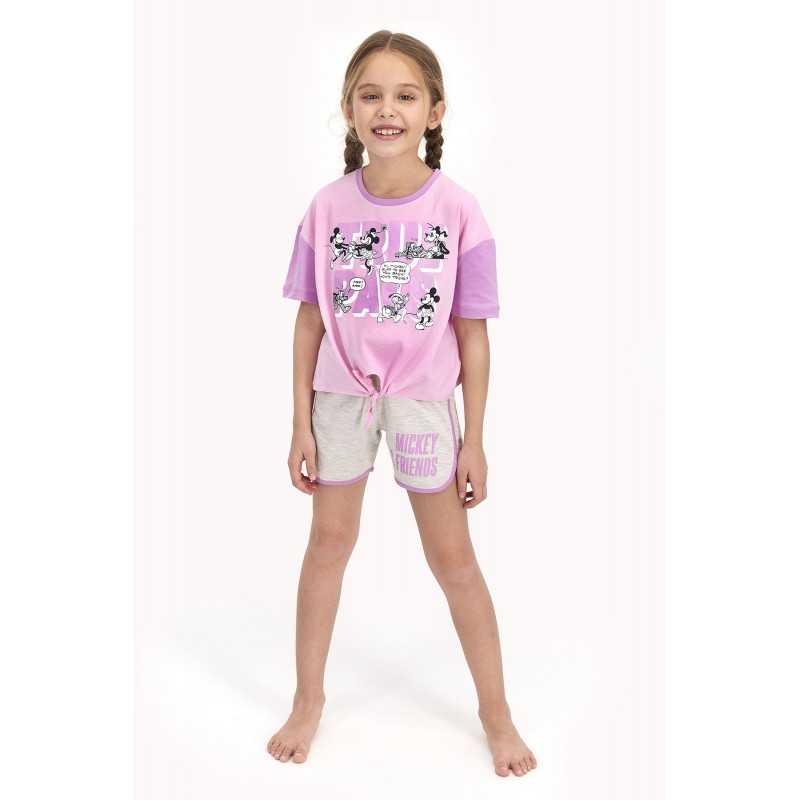 Pijama pentru fetițe Disney, tricou si pantalon scurt, model True Pals, roz