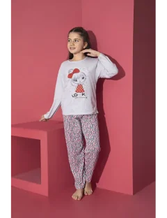 Pijama Fete, Mânecă Lungă, Imprimeu Looks, gri