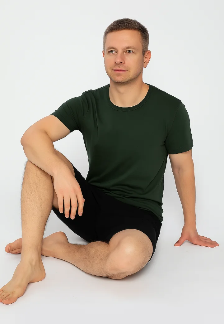 Pijama bărbați kaki-negru – bumbac & modal