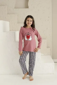 Pijama Fete, Mânecă Lungă, Imprimeu Love, Roz Închis
