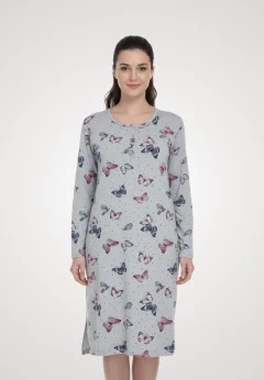 Cămașă de noapte gri cu fluturi