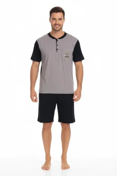 Pijama bărbați din bumbac, mânecă scurtă și pantaloni scurti- culoare roz