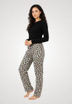 Pantaloni damă polar cu imprimeu leopard
