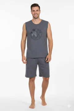 Pijama bărbați din bumbac –maiou cu imprimeu "Surf The Wave"- Gri