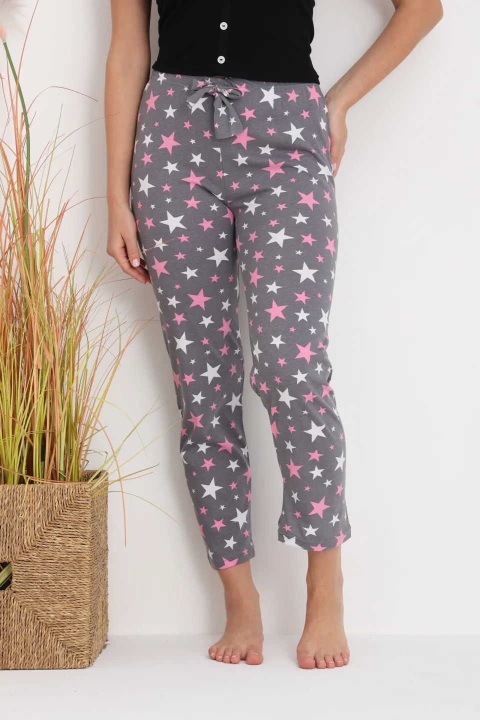 Pantaloni de pijama damă gri cu steluțe