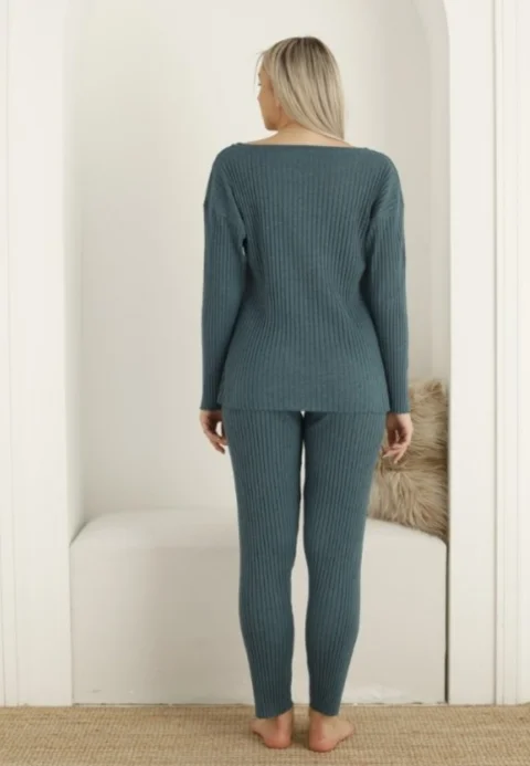 Pijama damă, mânecă lungă și pantaloni lungi cu imprimeu Love, blue