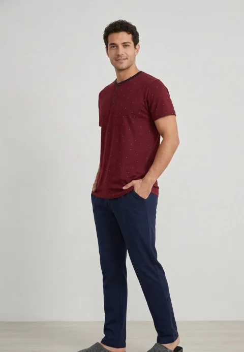 Pijama Bărbați Freenight Culoare Bordo, Imprimeu Minimalist