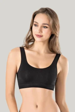 Bustiera dama elastica cu bretele groase, material lejer si elastic, culoare negru