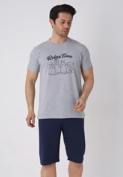 Pijama bărbați Paște, Gri– tricou bumbac 100% și pantaloni 3/4