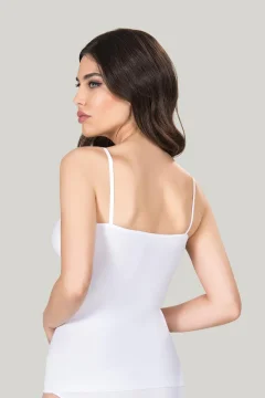 Maiou dama modelator in talie cu bretele subtiri, material moale, culoare alb