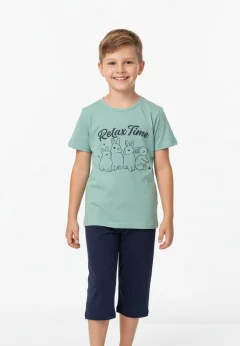 Pijama băieți Paște, verde – tricou bumbac 100% și pantaloni