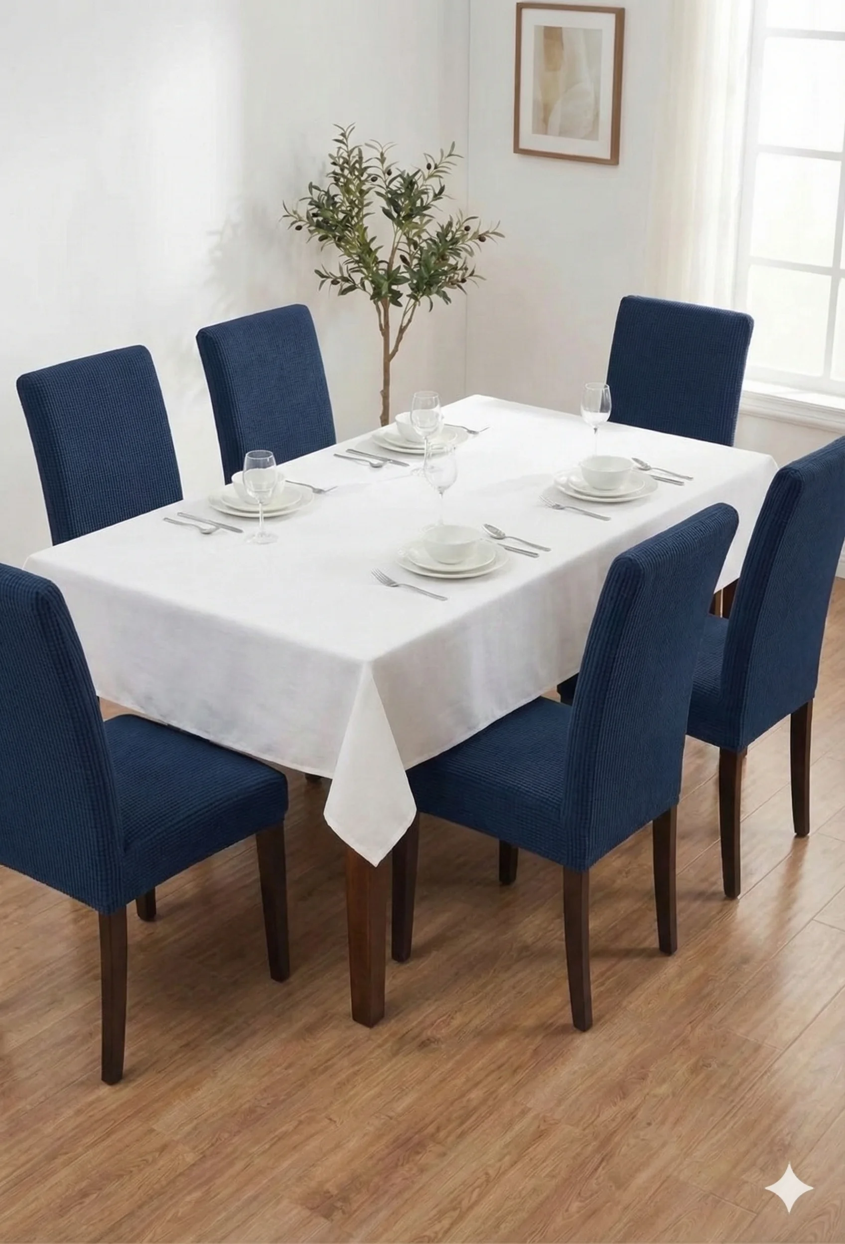 Set 6 Huse Elastice pentru Scaun din Lycra, Albastru