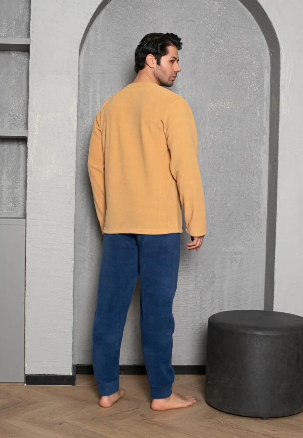 Pijama Bărbat, Galben, Polar, Mâneca Lungă și Pantalon Lung, Champions