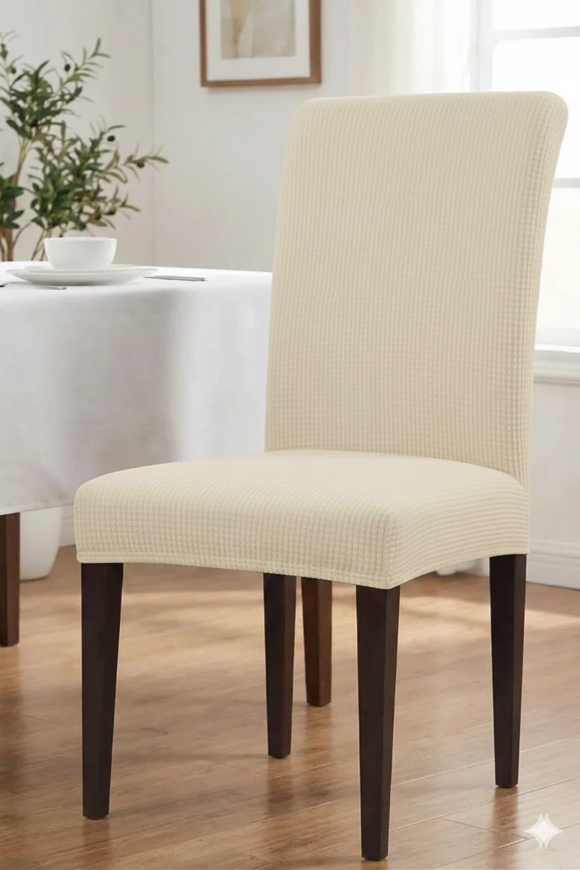 Set 6 Huse Elastice pentru Scaun din Lycra, Crem