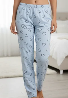 Pantaloni de pijama damă Big Size, turcoaz cu inimi negre