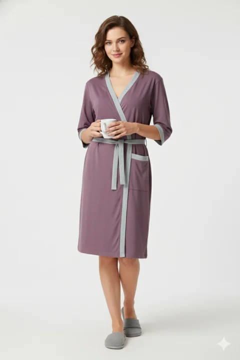 Halat de damă cu buzunare, bumbac 100%, culoare Maro