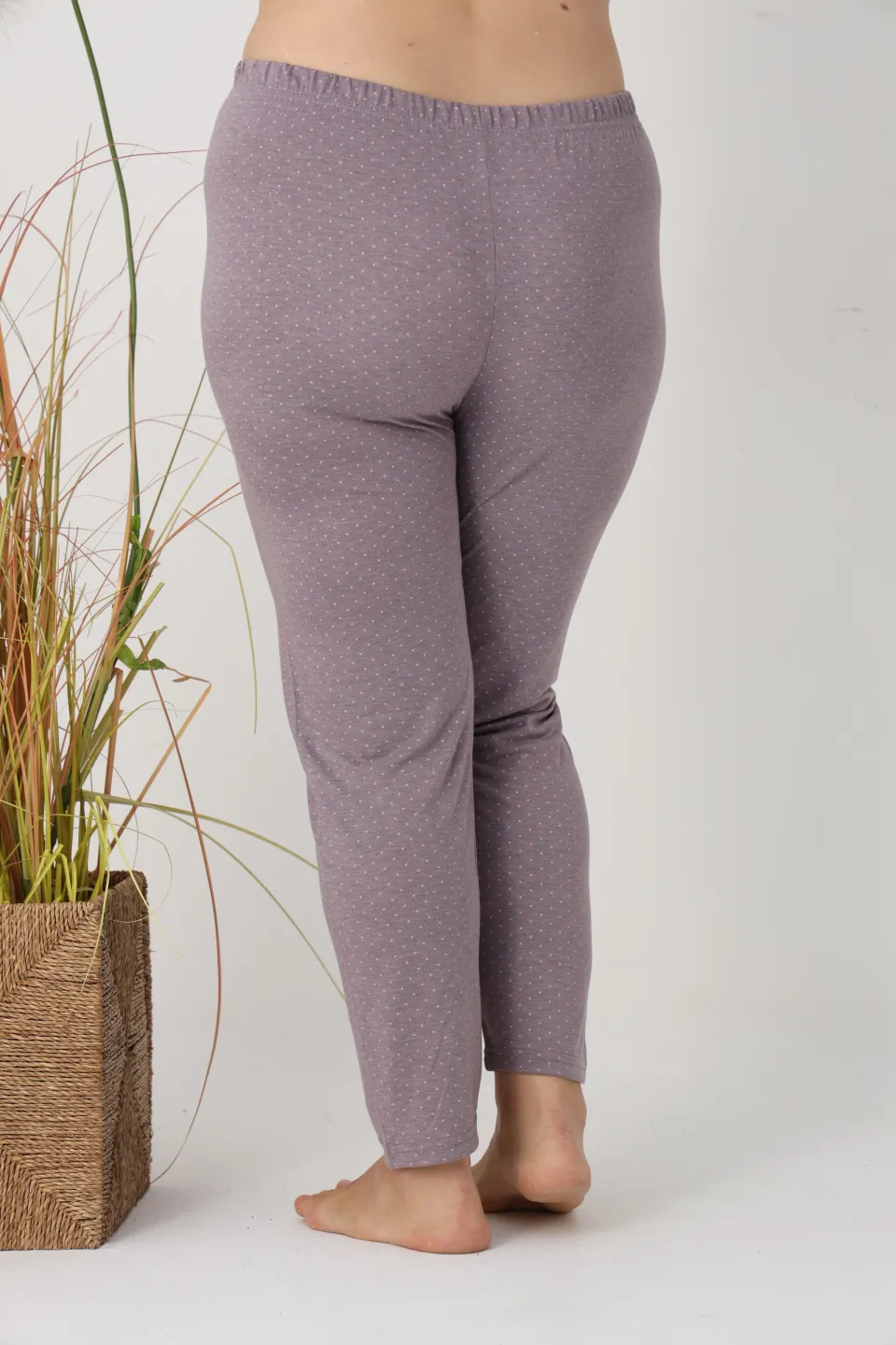 Pantaloni de pijama damă Big Size, gri cu puncte roz