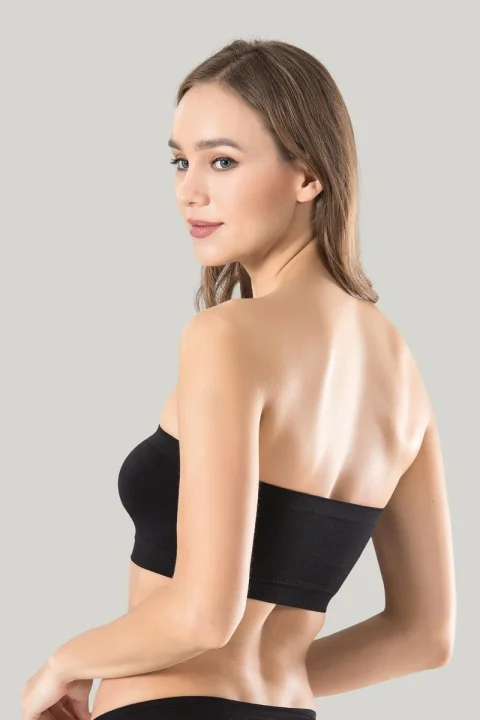 Bustiera dama elastica fara bretele, material lejer si elastic, culoare negru