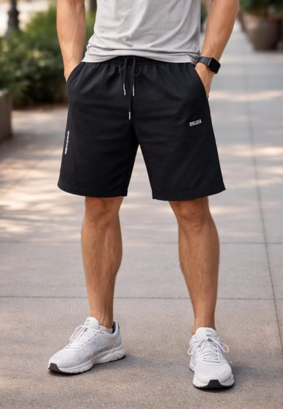 Pantaloni Scurți Bărbați Negru – Imprimeu RUN – Betelie Elastică