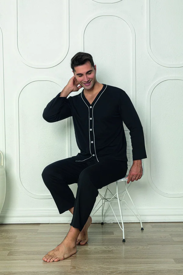 Pijama bărbați din bumbac cu mânecă lungă și pantaloni lungi BLUMARIN