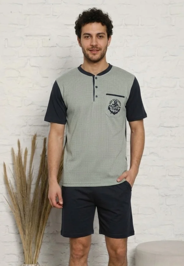 Pijama Bărbați Lindros Verde – Imprimeu Punctulețe – Buzunar King of the Sea