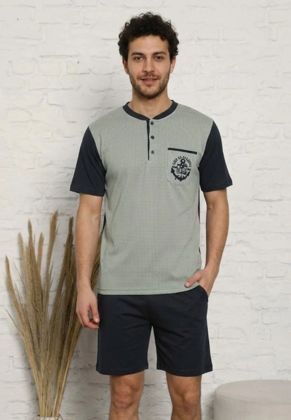 Pijama Bărbați Lindros Verde – Imprimeu Punctulețe – Buzunar King of the Sea