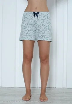 Short damă pijama din bumbac, verde deschis, imprimeu inimi
