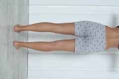 Short damă pijama din bumbac, gri, imprimeu flori albastre