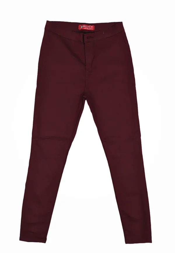 Blugi damă skinny talie înaltă – material elastic, subțire, vișiniu