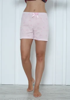 Short damă pijama din bumbac, roz, imprimeu fundițe